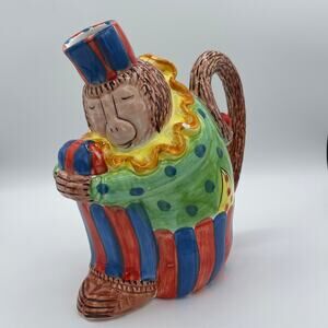 Ceramic Monkey Pitcher Present Tense Ann Hathaway Hand Painted In Italy
